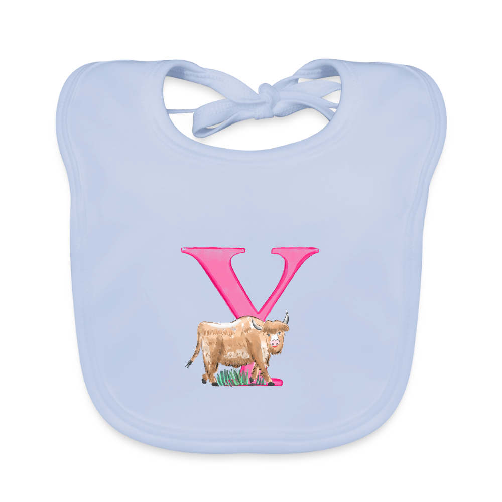 Baby Lätzchen personalisiert – Bio-Baumwolle mit Buchstabe "Y" 🌱🍼 - sky Blue