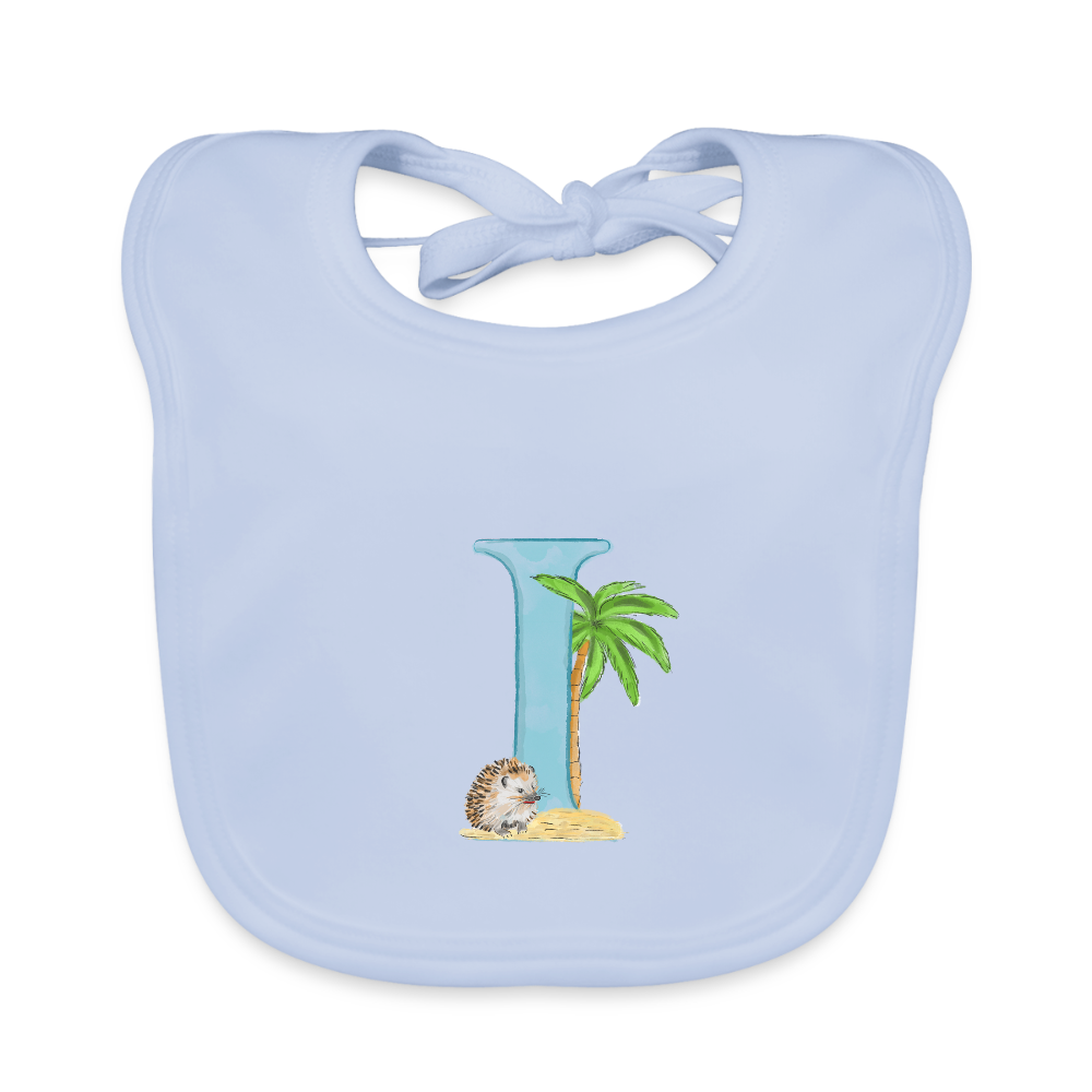 Baby Lätzchen personalisiert – Bio-Baumwolle mit Buchstabe "I" 🌱🍼 - sky Blue