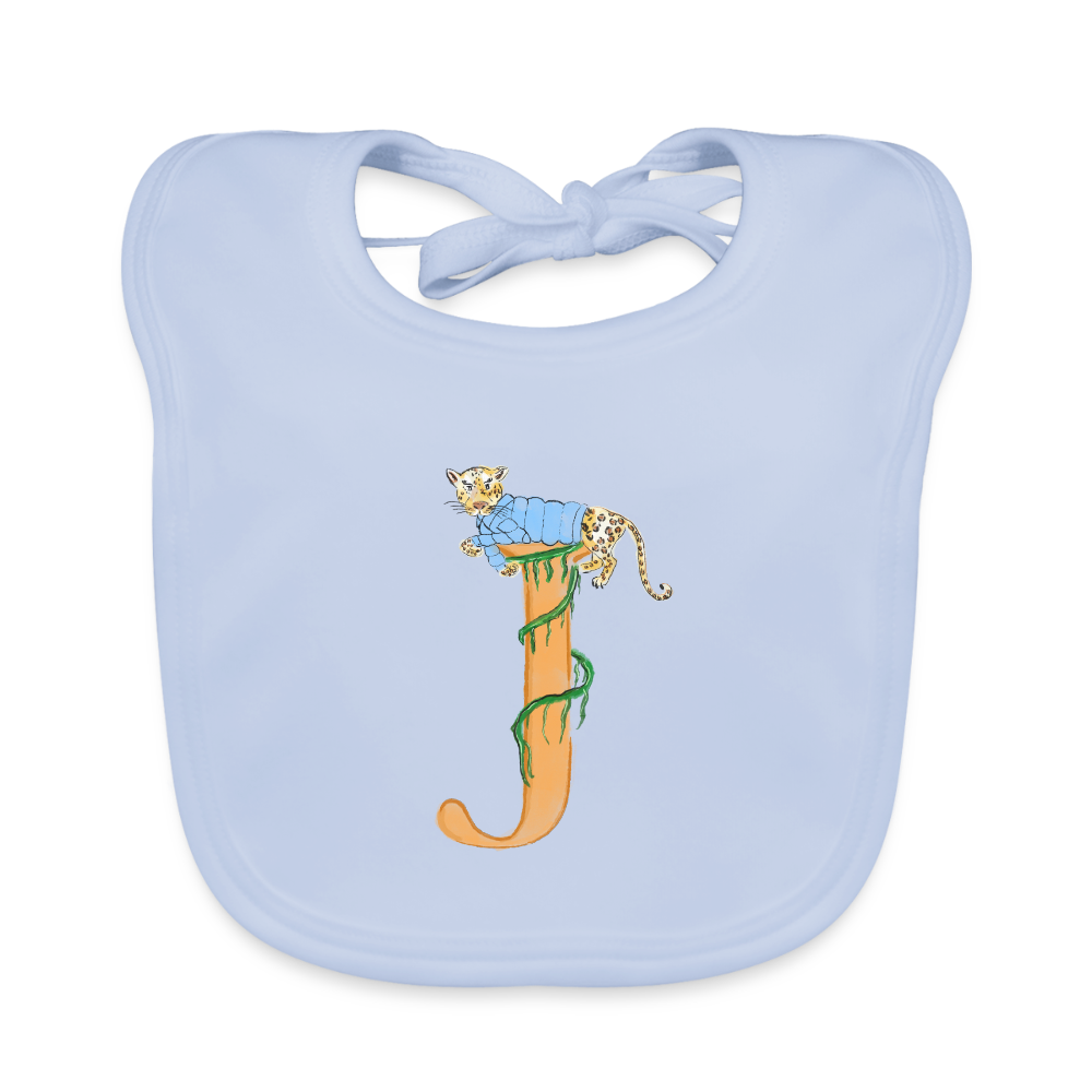 Baby Lätzchen personalisiert – Bio-Baumwolle mit Buchstabe "J" 🌱🍼 - sky Blue