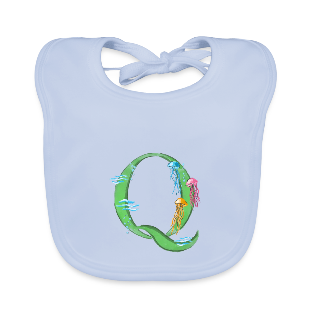 Baby Lätzchen personalisiert – Bio-Baumwolle mit Buchstabe "Q" 🌱🍼 - sky Blue