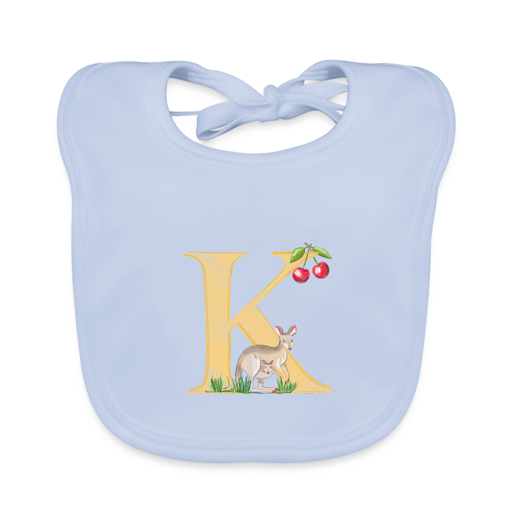 Baby Lätzchen personalisiert – Bio-Baumwolle mit Buchstabe "K" 🌱🍼 - sky Blue
