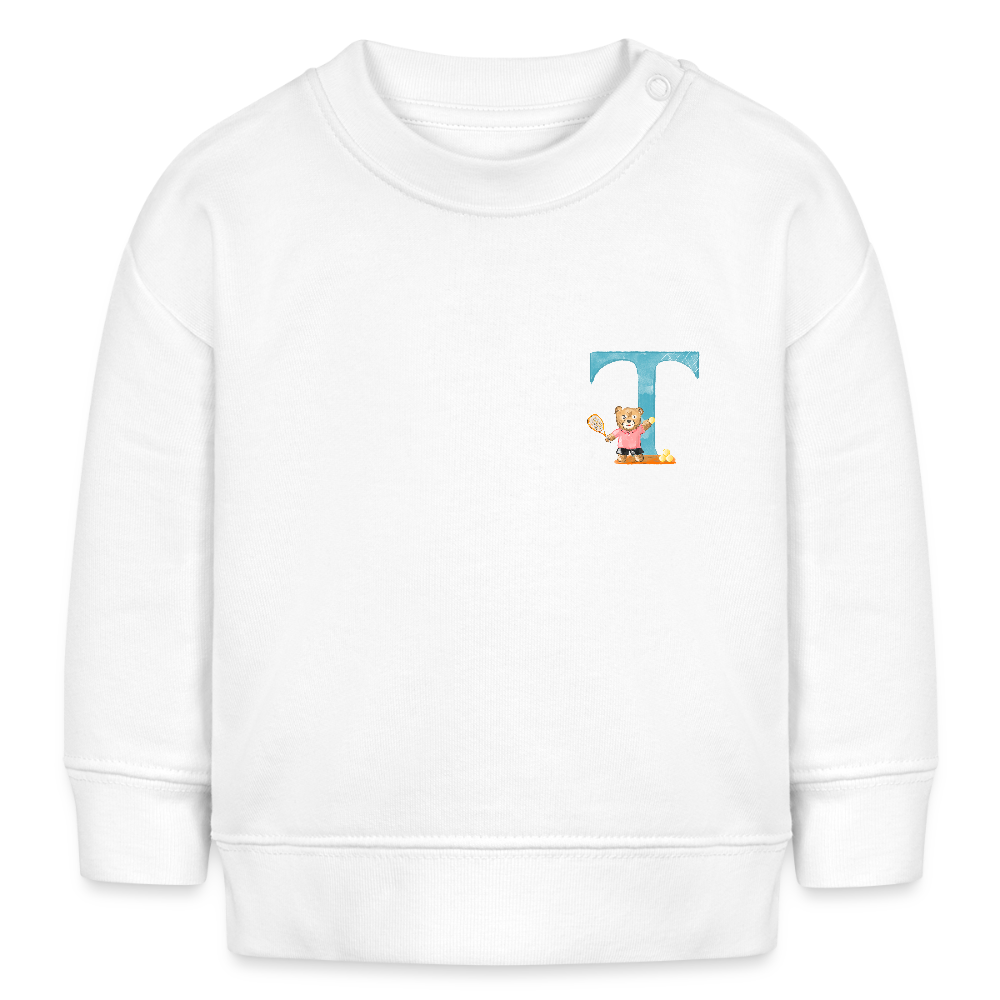 Baby Sweatshirt personalisiert – Bio-Baumwolle Buchstabe "T" - Weiß