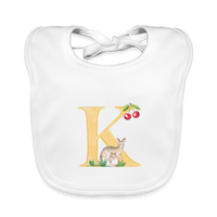 Baby Lätzchen personalisiert – Bio-Baumwolle mit Buchstabe "K" 🌱🍼 - Weiß