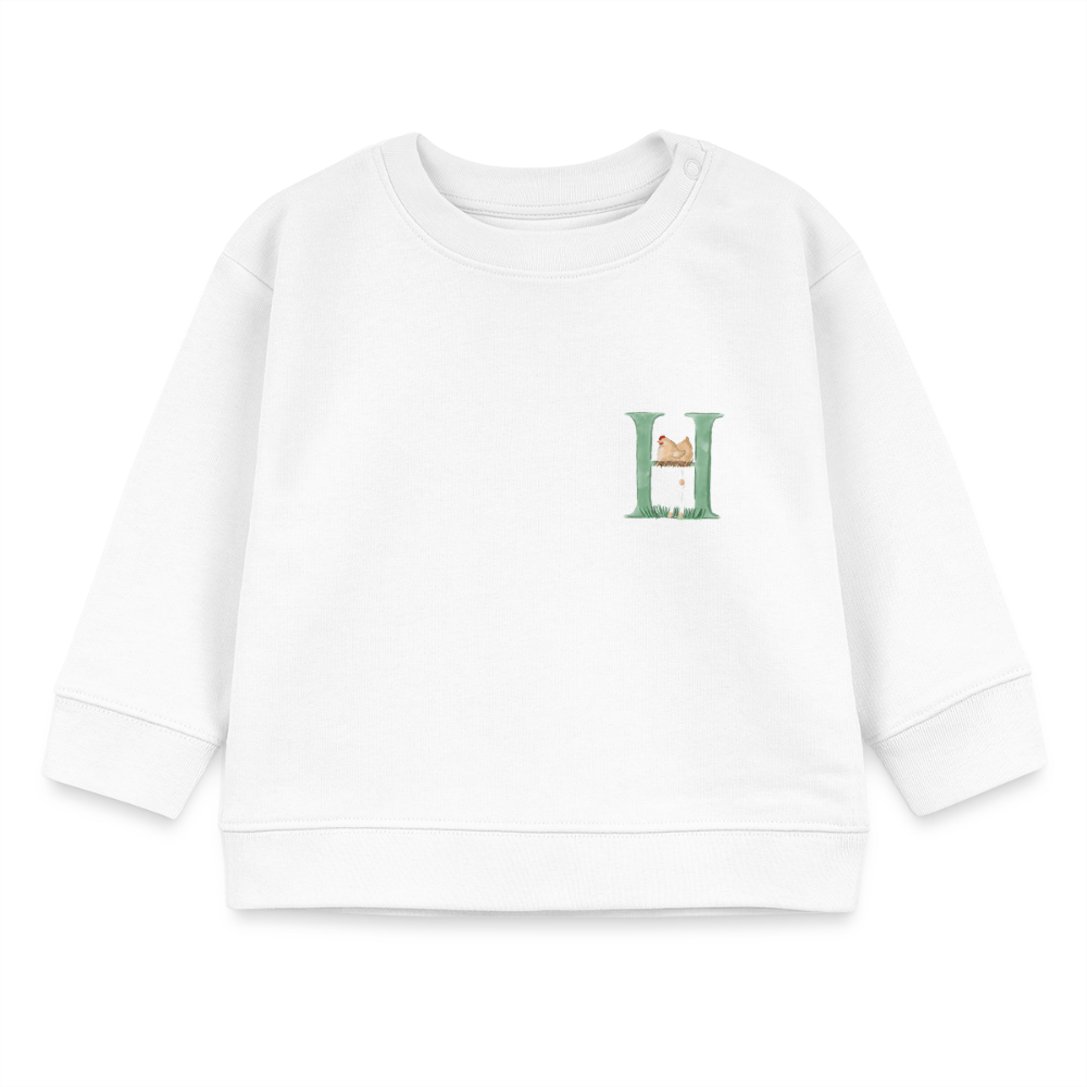 Baby Sweatshirt personalisiert – Bio-Baumwolle Buchstabe "H" Huhn - Weiß