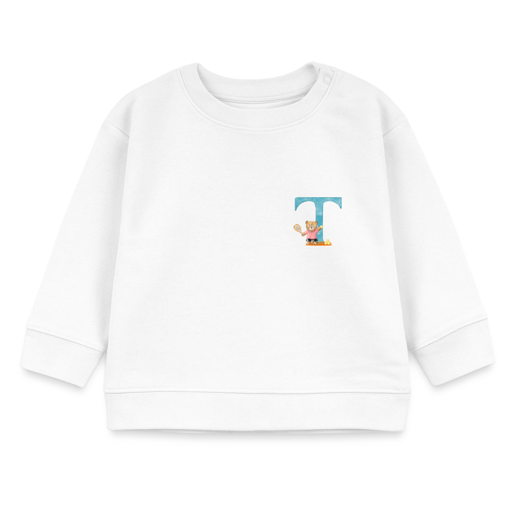 Baby Sweatshirt personalisiert – Bio-Baumwolle Buchstabe "T" - Weiß