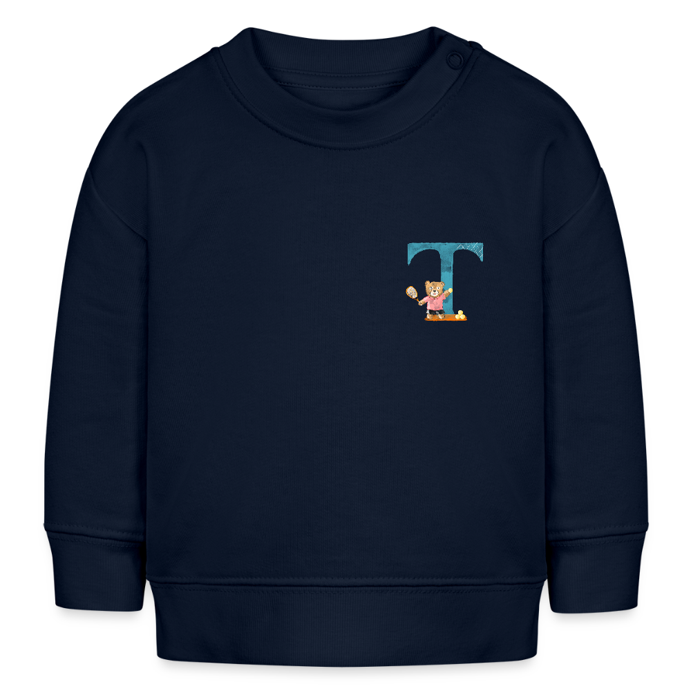 Baby Sweatshirt personalisiert – Bio-Baumwolle Buchstabe "T" - Navy