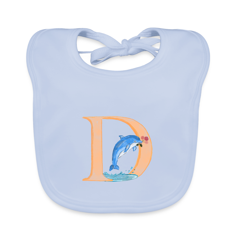 Baby Lätzchen personalisiert – Bio-Baumwolle mit Buchstabe "D" 🌱🍼 - sky Blue