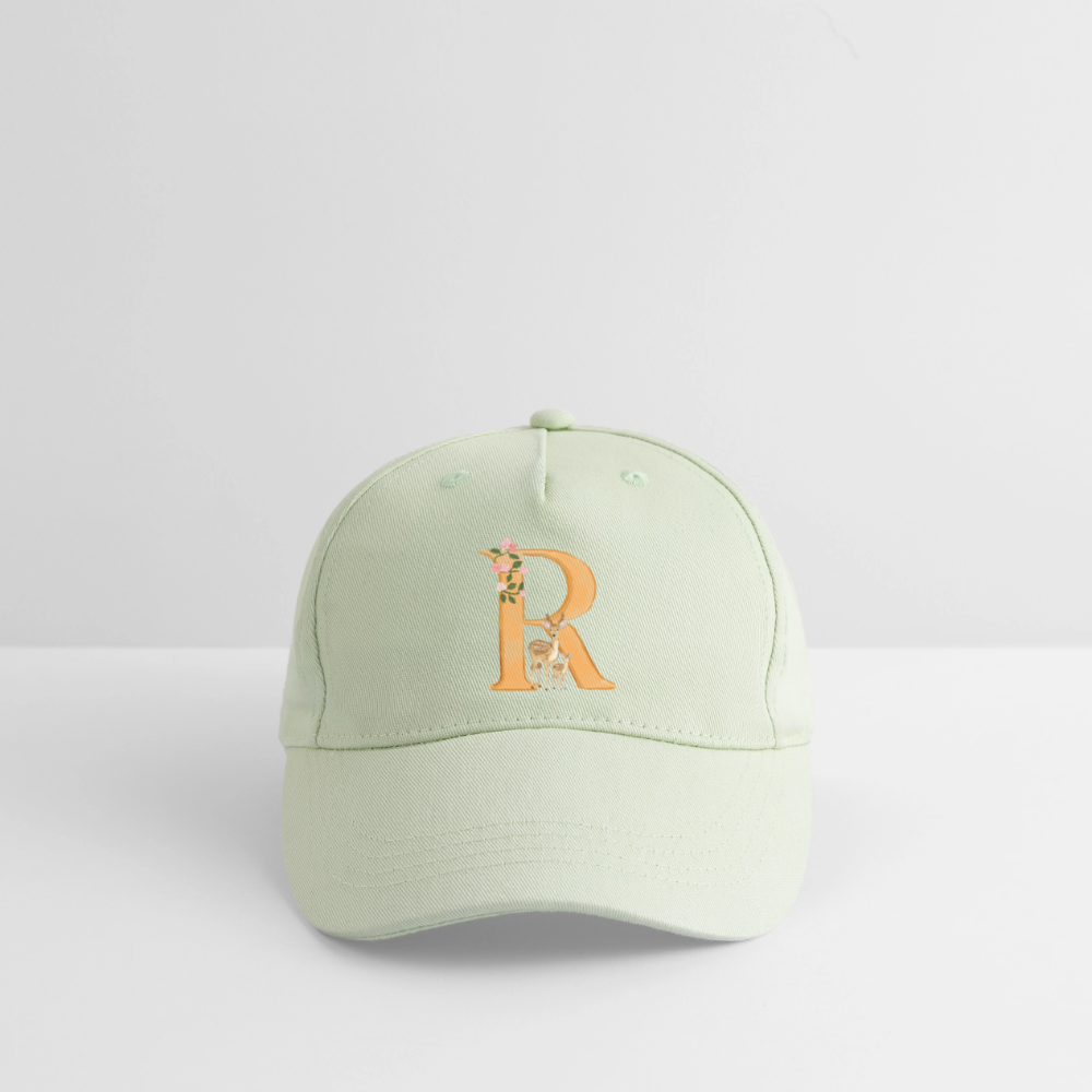 Kinder Snapback Cap personalisiert –  mit Anfangsbuchstaben "R" Rosie - Helles Mintgrün