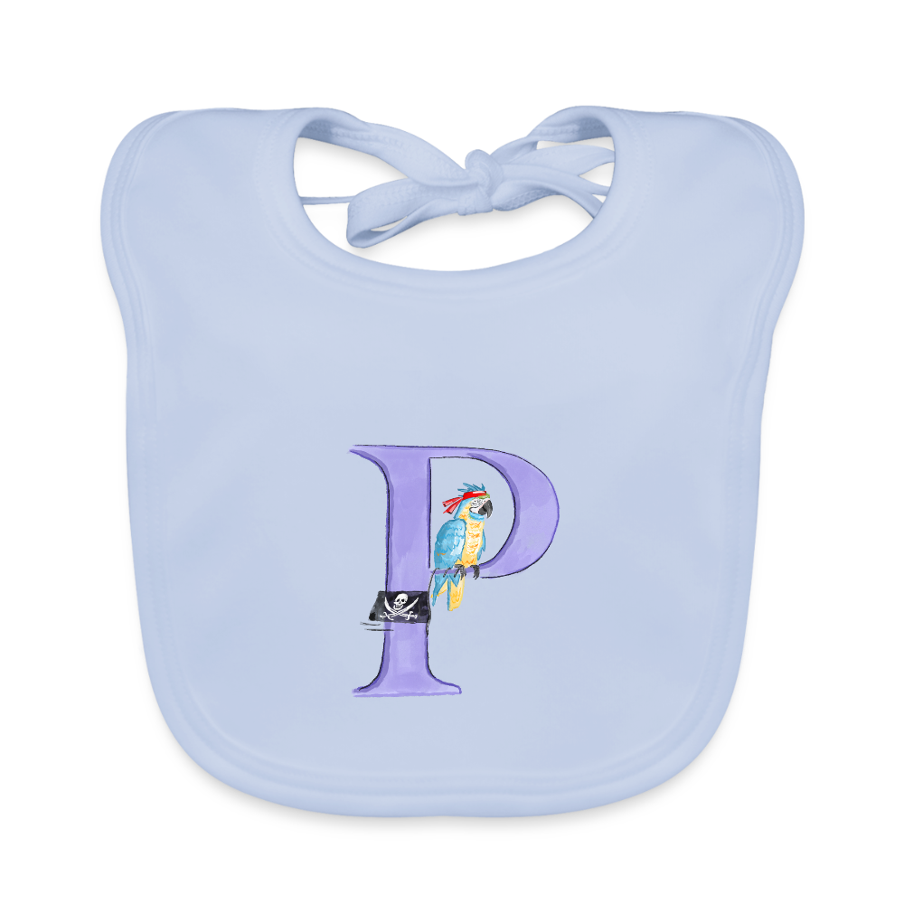 Baby Lätzchen personalisiert – Bio-Baumwolle mit Buchstabe "P" 🌱🍼 - sky Blue