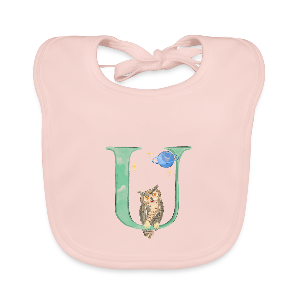 Baby Lätzchen personalisiert – Bio-Baumwolle mit Buchstabe "U" 🌱🍼 - Rose