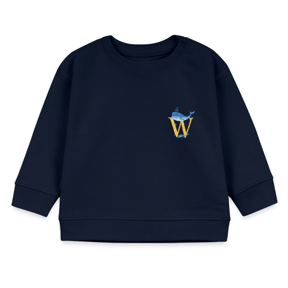 Baby Sweatshirt personalisiert – Bio-Baumwolle Buchstabe "W" - Navy
