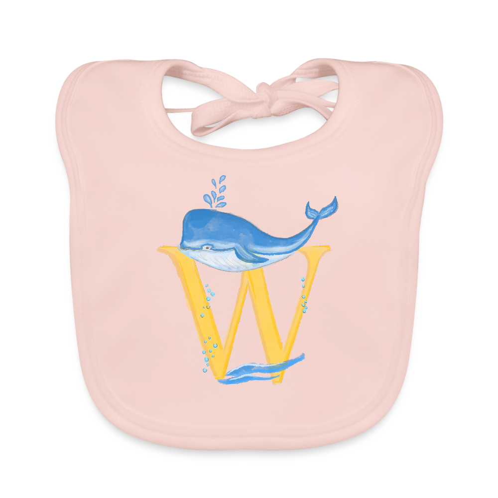 Baby Lätzchen personalisiert – Bio-Baumwolle mit Buchstabe "W" 🌱🍼 - Rose