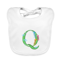 Baby Lätzchen personalisiert – Bio-Baumwolle mit Buchstabe "Q" 🌱🍼 - Weiß