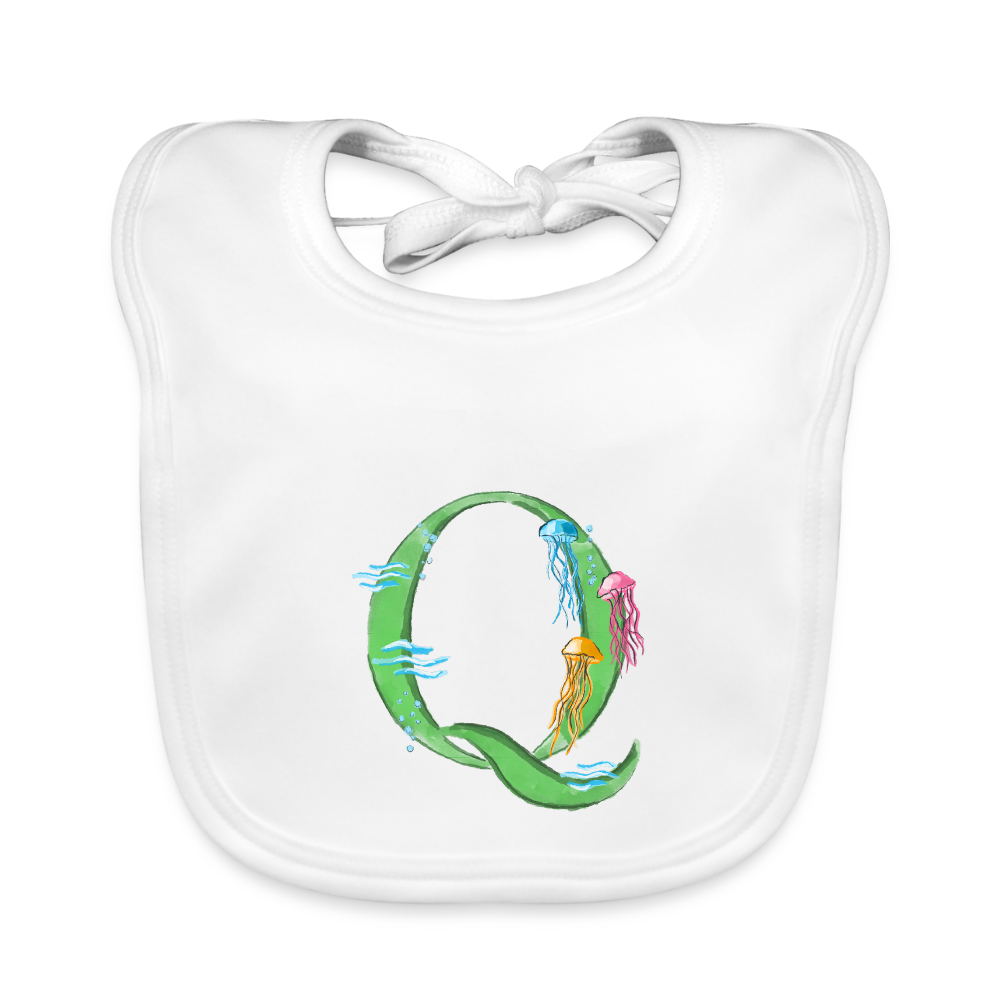 Baby Lätzchen personalisiert – Bio-Baumwolle mit Buchstabe "Q" 🌱🍼 - Weiß