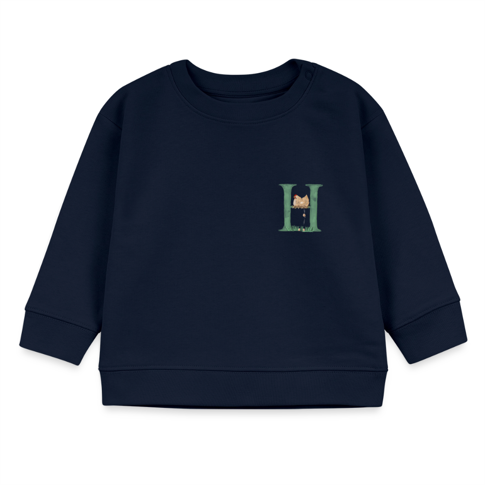 Baby Sweatshirt personalisiert – Bio-Baumwolle Buchstabe "H" Huhn - Navy
