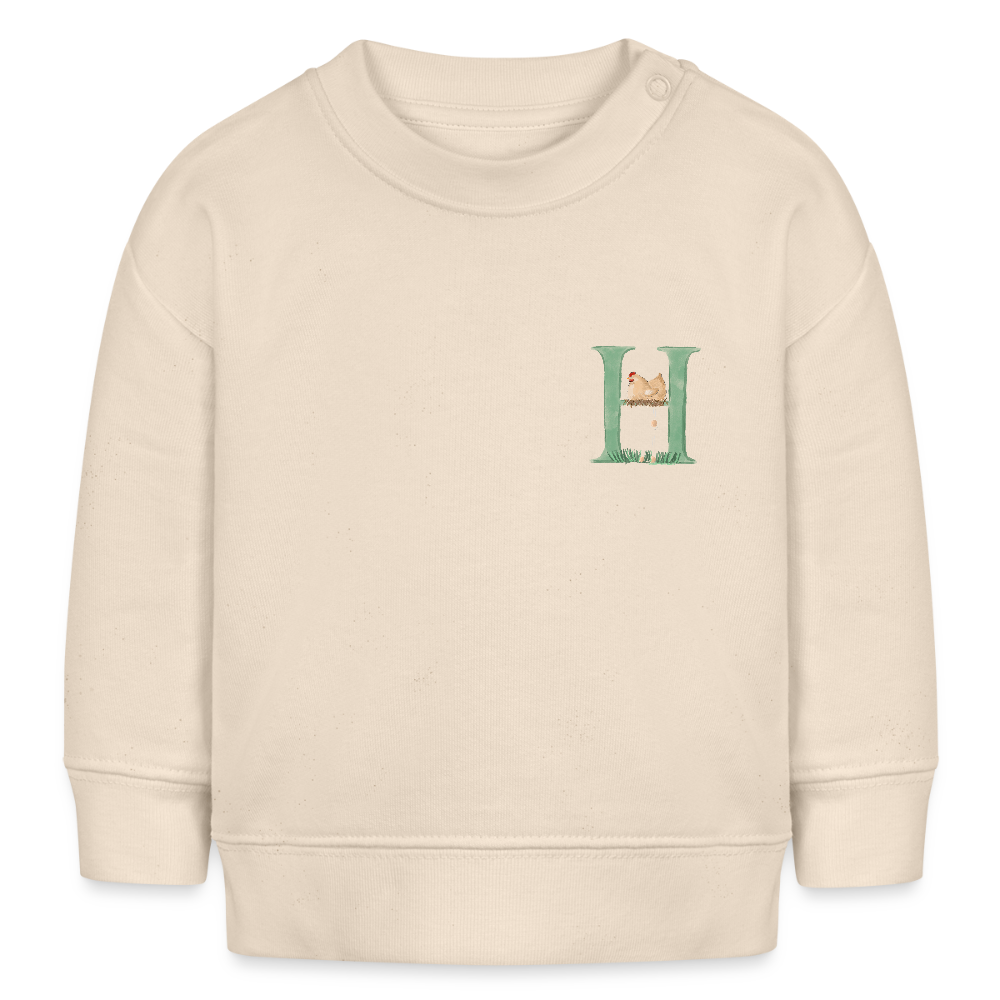 Baby Sweatshirt personalisiert – Bio-Baumwolle Buchstabe "H" Huhn - Weißgrau
