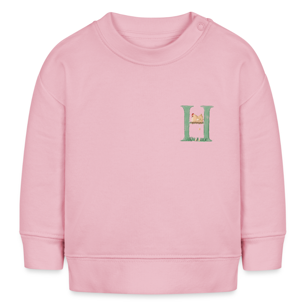 Baby Sweatshirt personalisiert – Bio-Baumwolle Buchstabe "H" Huhn - Hellrosa