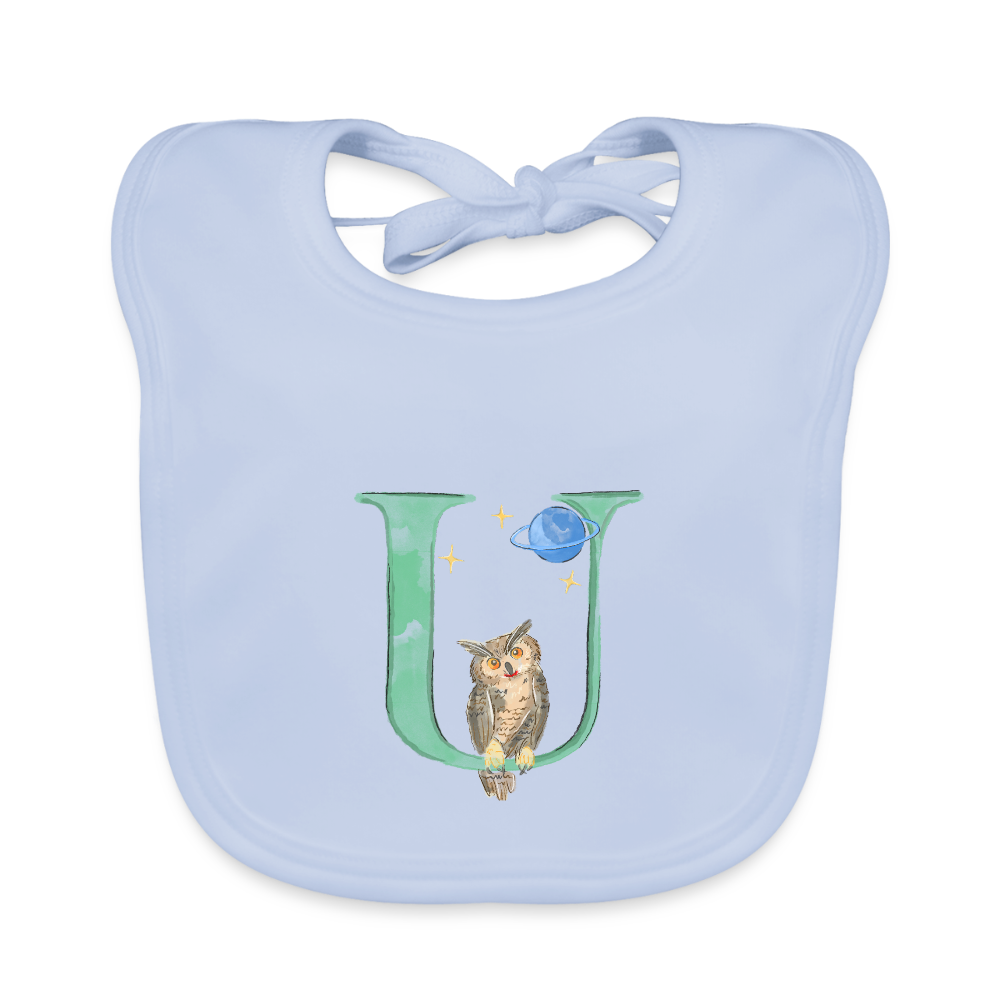 Baby Lätzchen personalisiert – Bio-Baumwolle mit Buchstabe "U" 🌱🍼 - sky Blue