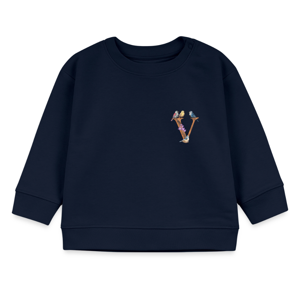 Baby Sweatshirt personalisiert – Bio-Baumwolle Buchstabe "V" - Navy