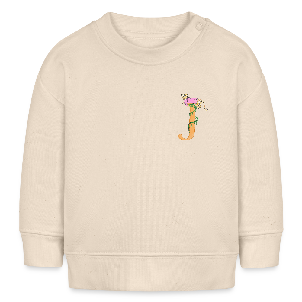Baby Sweatshirt personalisiert – Bio-Baumwolle Buchstabe "J" rosa - Weißgrau