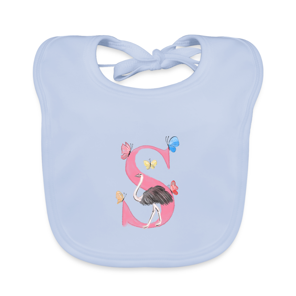 Baby Lätzchen personalisiert – Bio-Baumwolle mit Buchstabe "S" 🌱🍼 - sky Blue