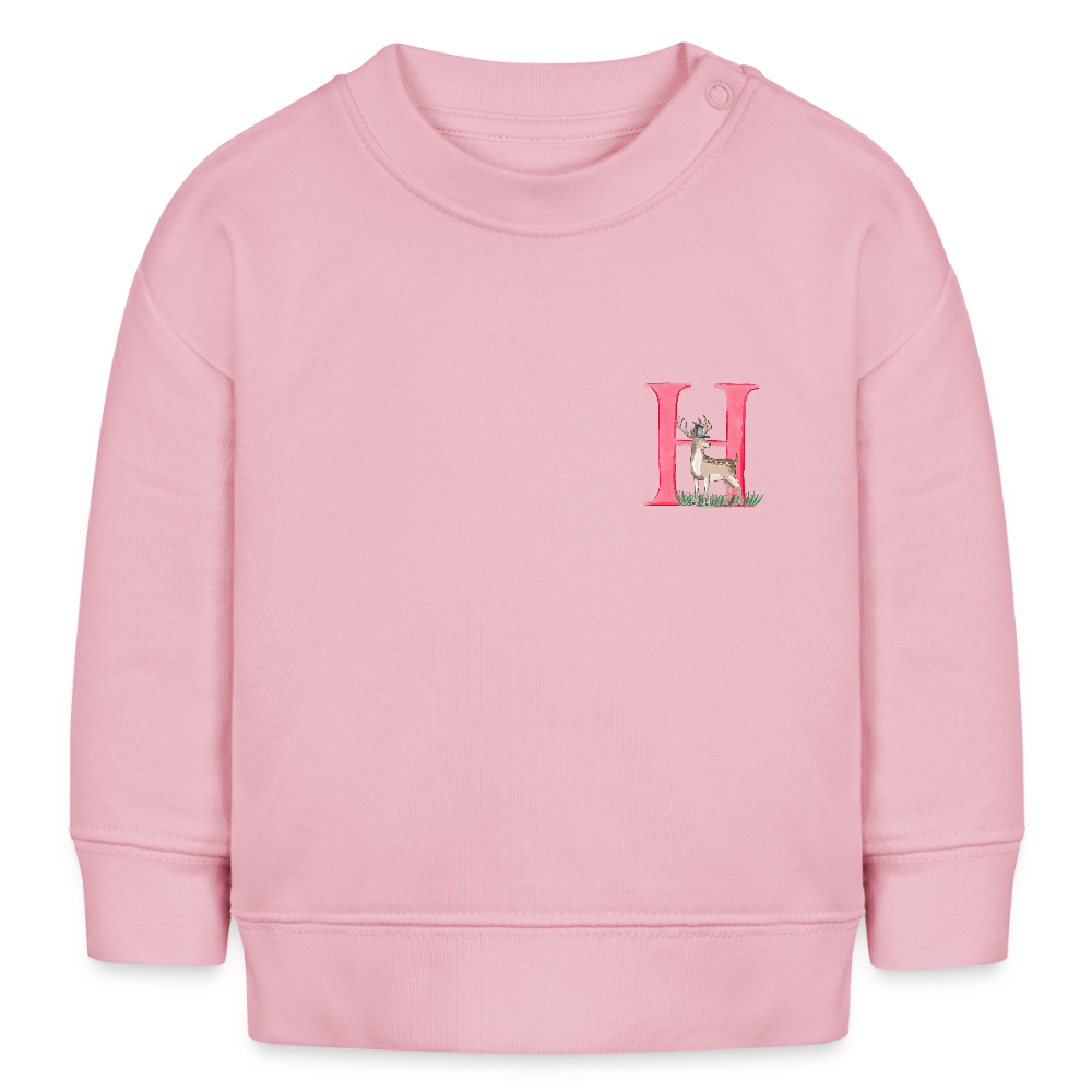 Baby Sweatshirt personalisiert – Bio-Baumwolle Buchstabe "H" Hirsch - Hellrosa