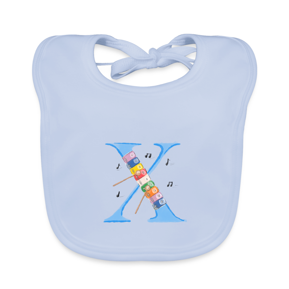 Baby Lätzchen personalisiert – Bio-Baumwolle mit Buchstabe "X" 🌱🍼 - sky Blue