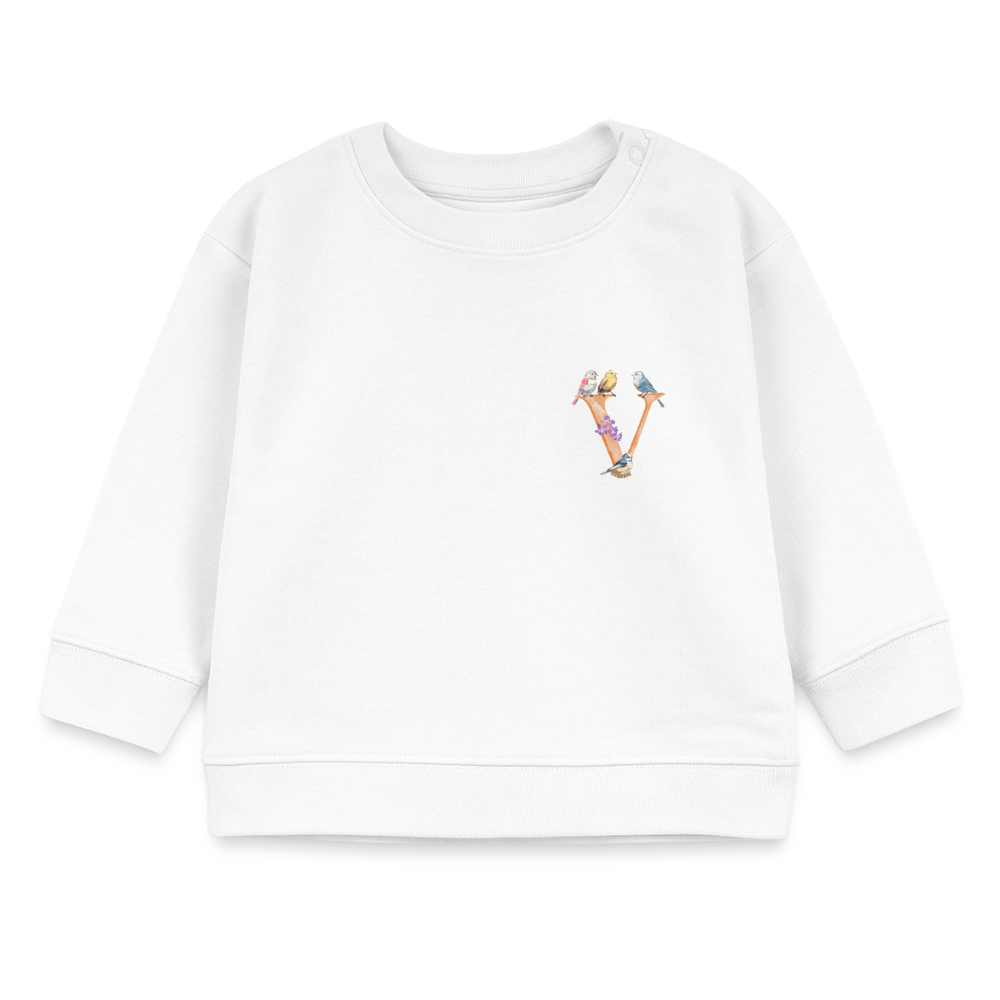 Baby Sweatshirt personalisiert – Bio-Baumwolle Buchstabe "V" - Weiß