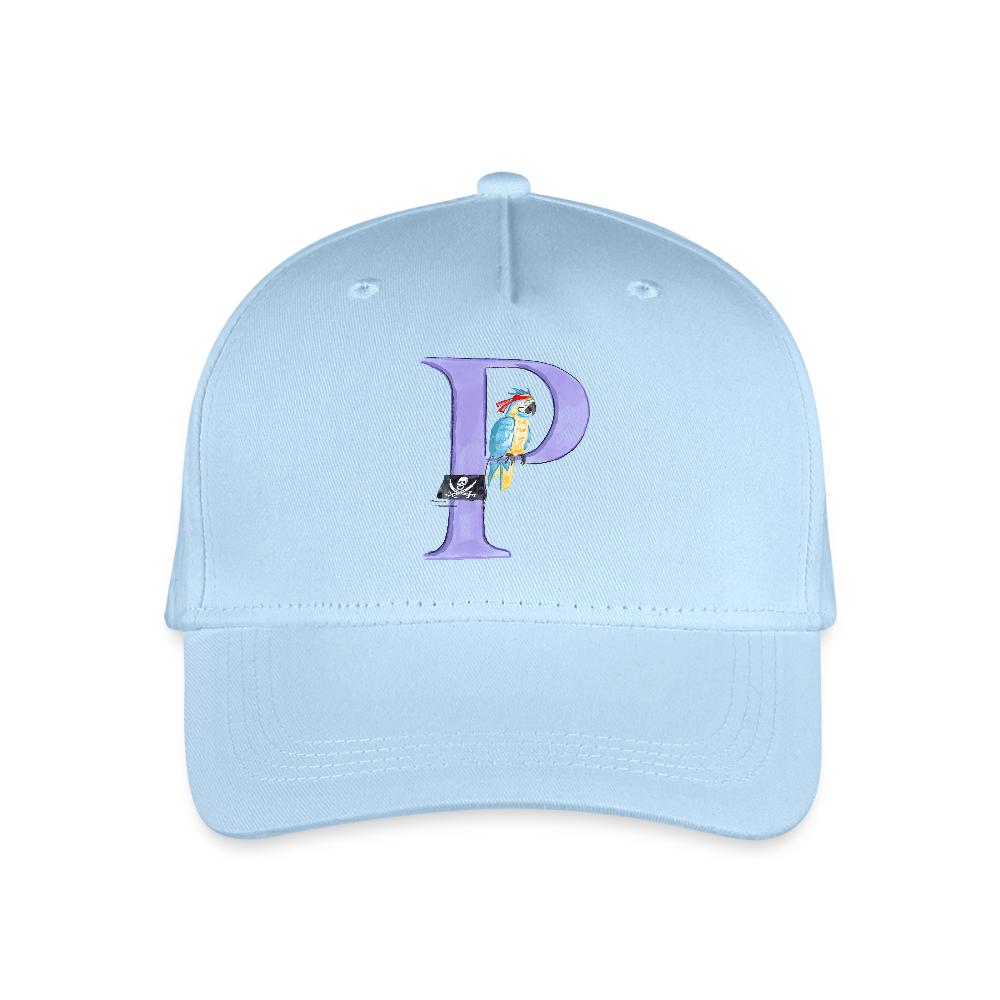 Kinder Snapback Cap personalisiert –  mit Anfangsbuchstaben "P" Pirat - Hellblau