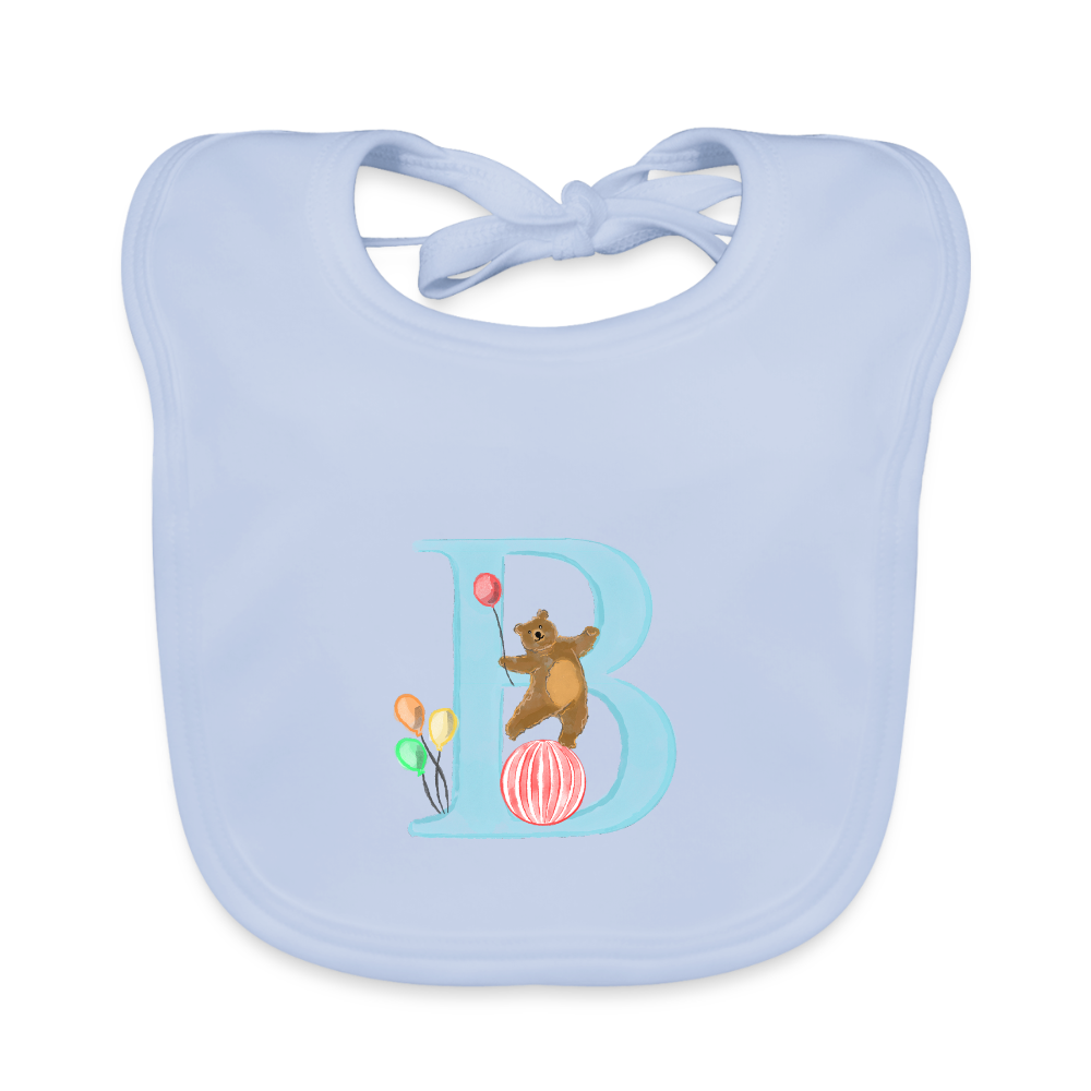 Baby Lätzchen personalisiert – Bio-Baumwolle mit Buchstabe "B" 🌱🍼 - sky Blue