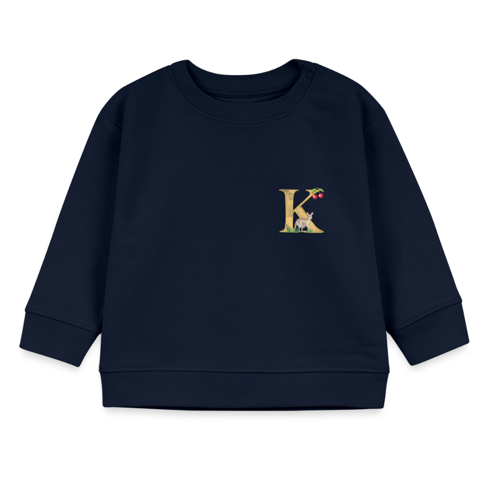 Baby Sweatshirt personalisiert – Bio-Baumwolle Buchstabe "K" - Navy