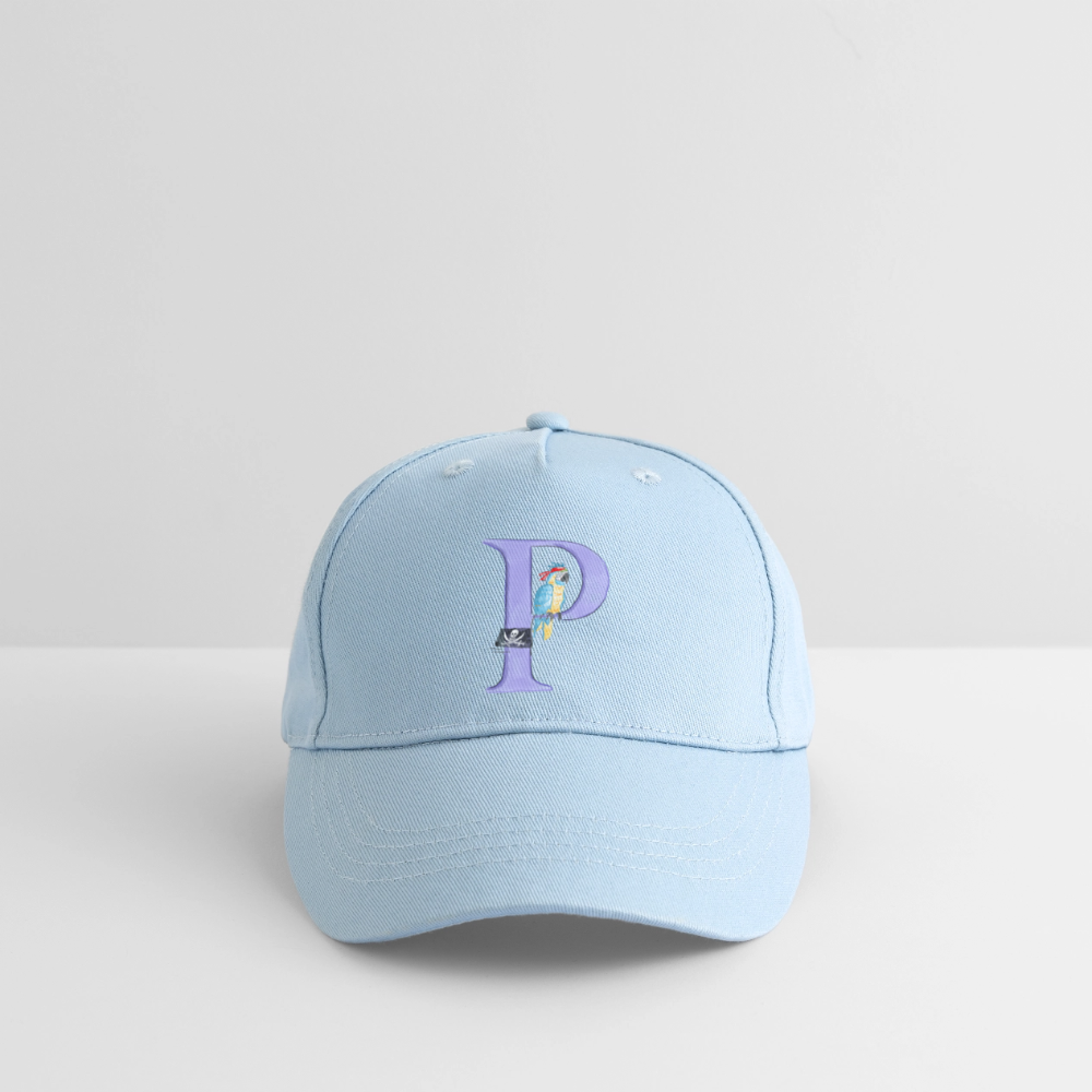 Kinder Snapback Cap personalisiert –  mit Anfangsbuchstaben "P" Pirat - Hellblau