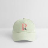 Kinder Snapback Cap personalisiert –  mit Anfangsbuchstaben "P" Pinguin - Helles Mintgrün