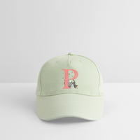 Kinder Snapback Cap personalisiert –  mit Anfangsbuchstaben "P" Pinguin - Helles Mintgrün