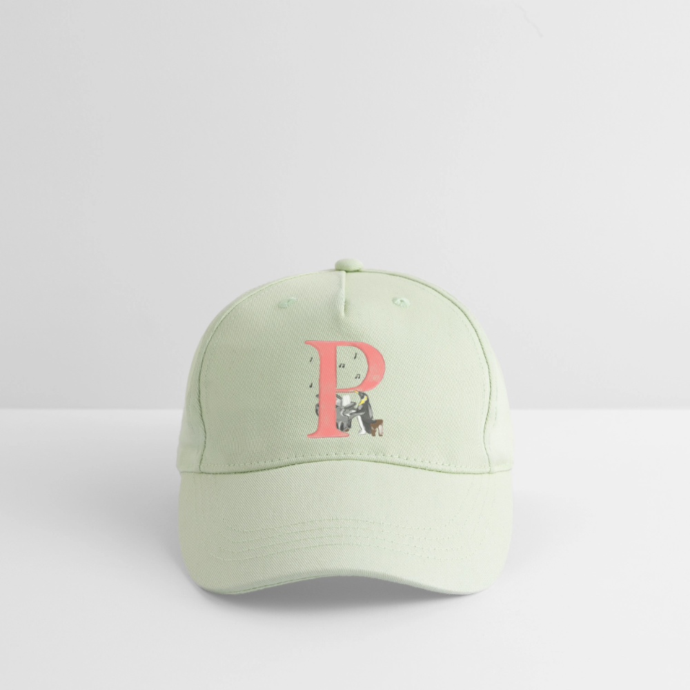 Kinder Snapback Cap personalisiert –  mit Anfangsbuchstaben "P" Pinguin - Helles Mintgrün