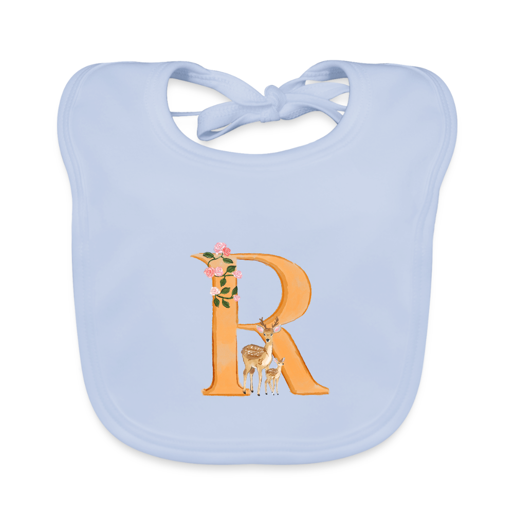Baby Lätzchen personalisiert – Bio-Baumwolle mit Buchstabe "R" 🌱🍼 - sky Blue