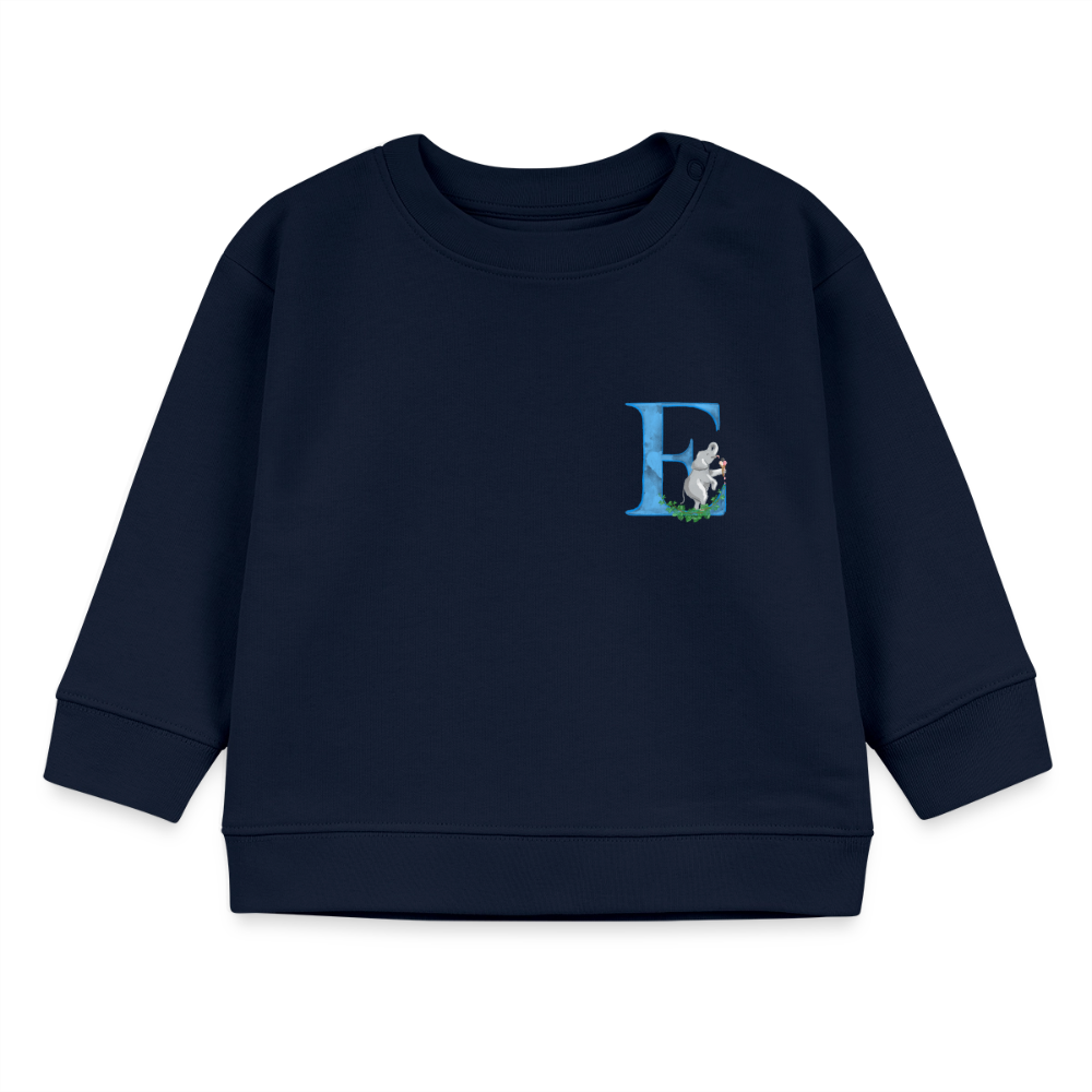 Baby Sweatshirt personalisiert – Bio-Baumwolle Buchstabe "E" - Navy