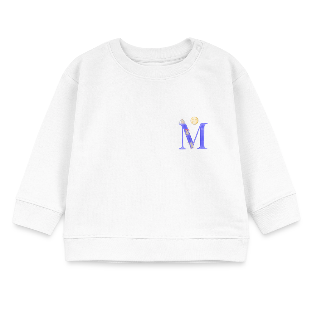 Baby Sweatshirt personalisiert – Bio-Baumwolle Buchstabe "M" - Weiß