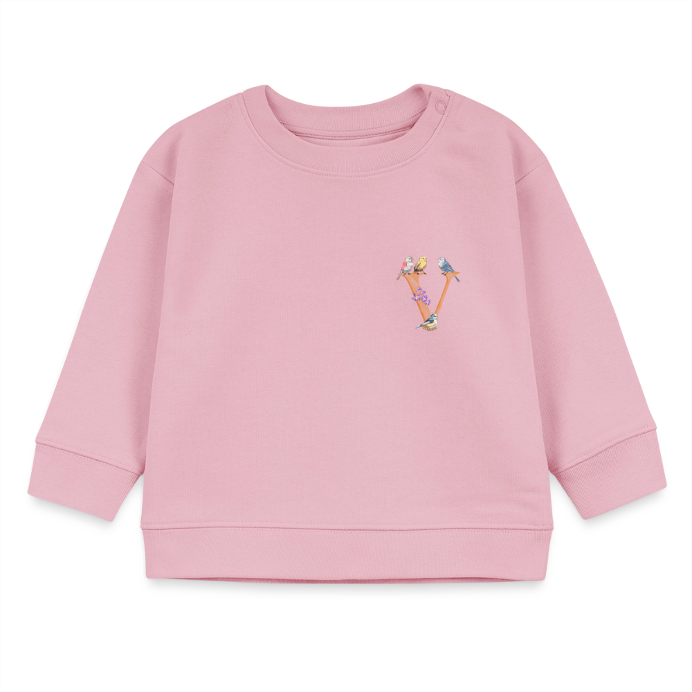 Baby Sweatshirt personalisiert – Bio-Baumwolle Buchstabe "V" - Hellrosa