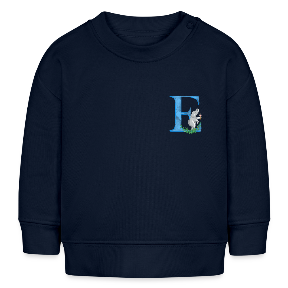 Baby Sweatshirt personalisiert – Bio-Baumwolle Buchstabe "E" - Navy