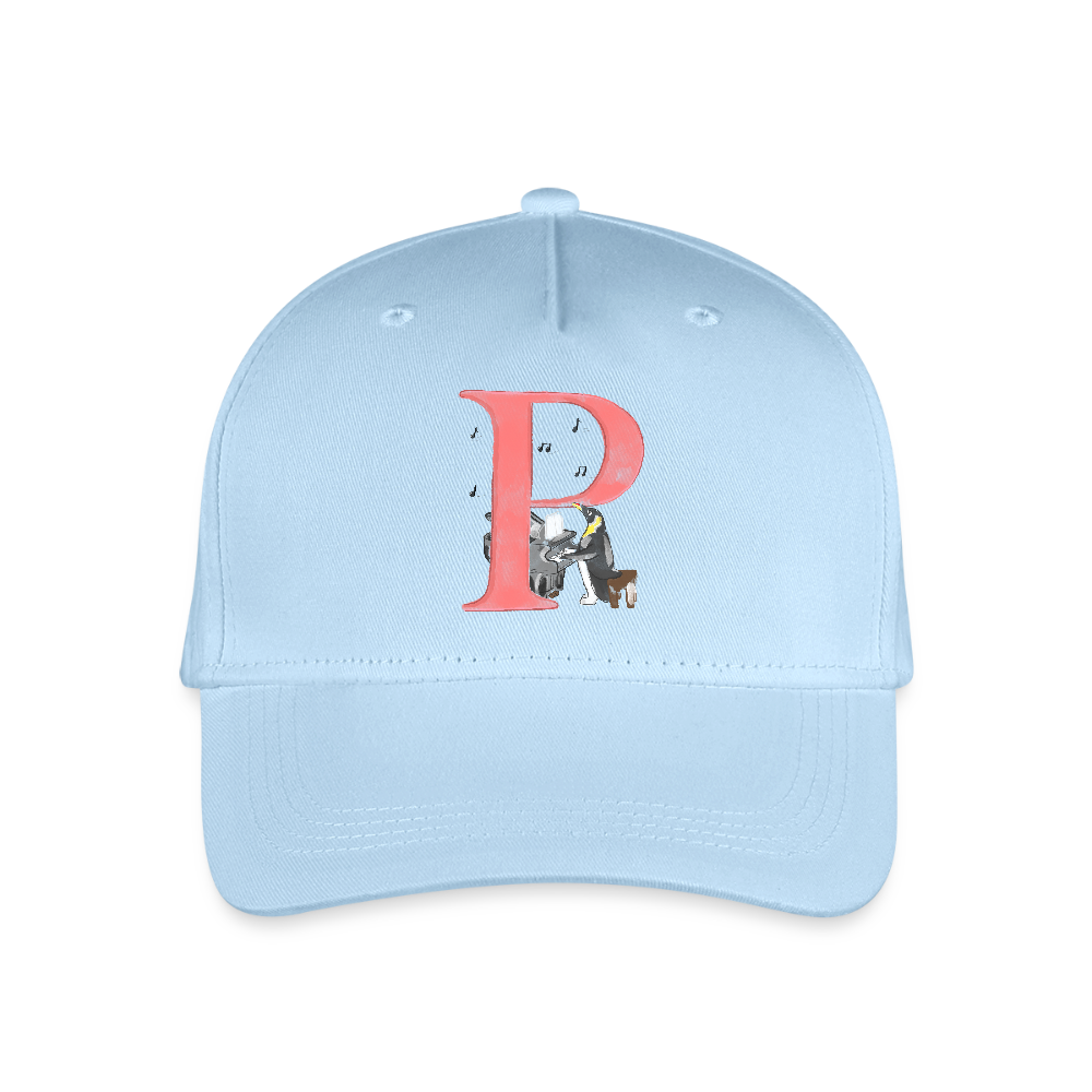 Kinder Snapback Cap personalisiert –  mit Anfangsbuchstaben "P" Pinguin - Hellblau