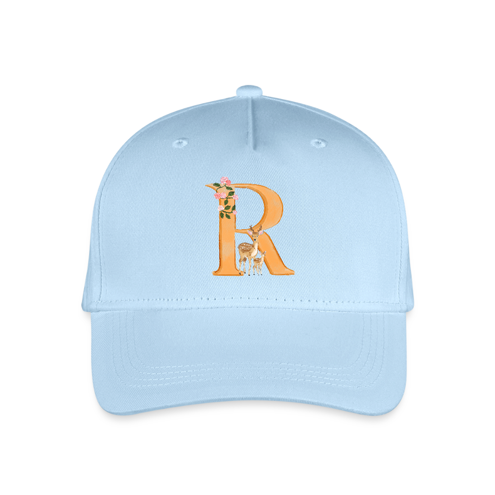 Kinder Snapback Cap personalisiert –  mit Anfangsbuchstaben "R" Rosie - Hellblau