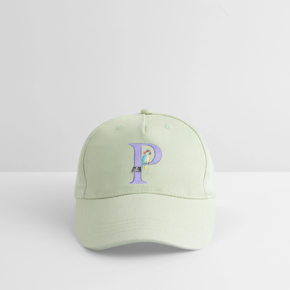 Kinder Snapback Cap personalisiert –  mit Anfangsbuchstaben "P" Pirat - Helles Mintgrün