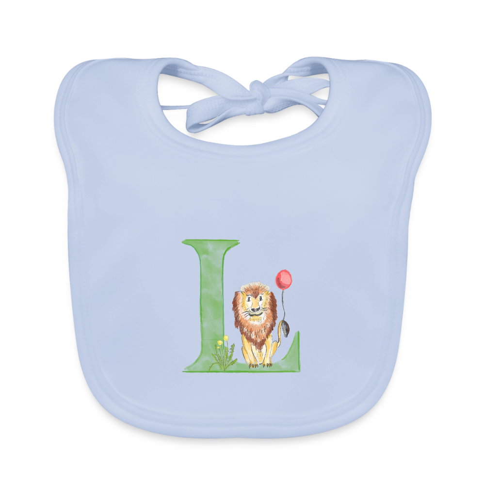 Baby Lätzchen personalisiert – Bio-Baumwolle mit Buchstabe "L" 🌱🍼 - sky Blue