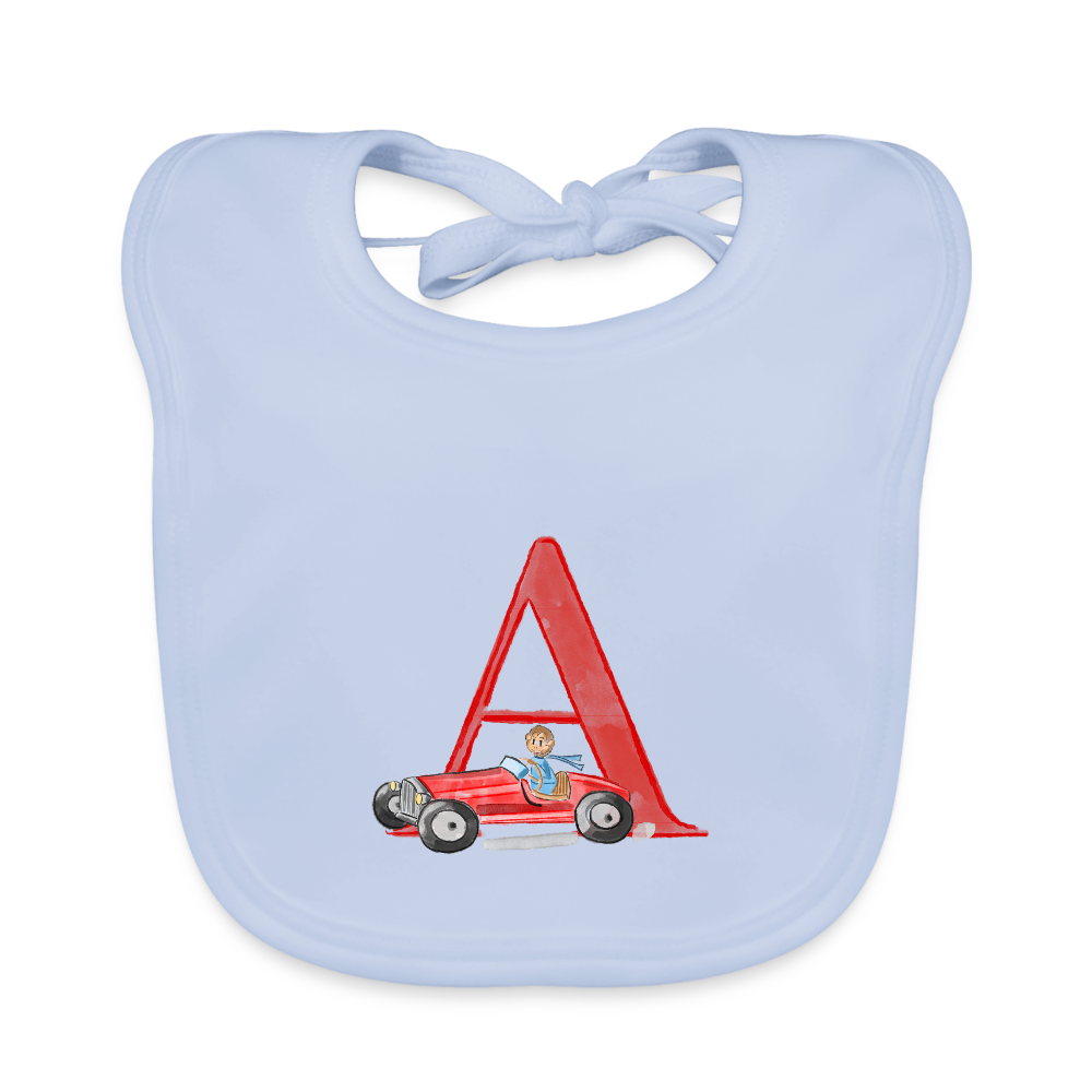 Baby Lätzchen personalisiert – Bio-Baumwolle mit Buchstabe "A" 🌱🍼 - sky Blue