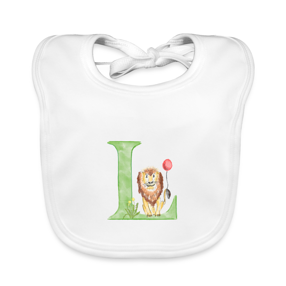 Baby Lätzchen personalisiert – Bio-Baumwolle mit Buchstabe "L" 🌱🍼 - Weiß