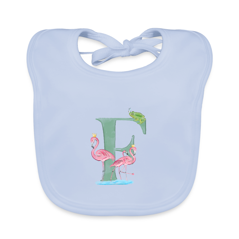 Baby Lätzchen personalisiert – Bio-Baumwolle mit Buchstabe "F" 🌱🍼 - sky Blue