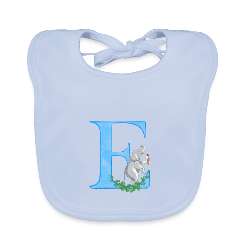 Baby Lätzchen personalisiert – Bio-Baumwolle mit Buchstabe "E" 🌱🍼 - sky Blue
