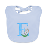 Baby Lätzchen personalisiert – Bio-Baumwolle mit Buchstabe "E" 🌱🍼 - sky Blue
