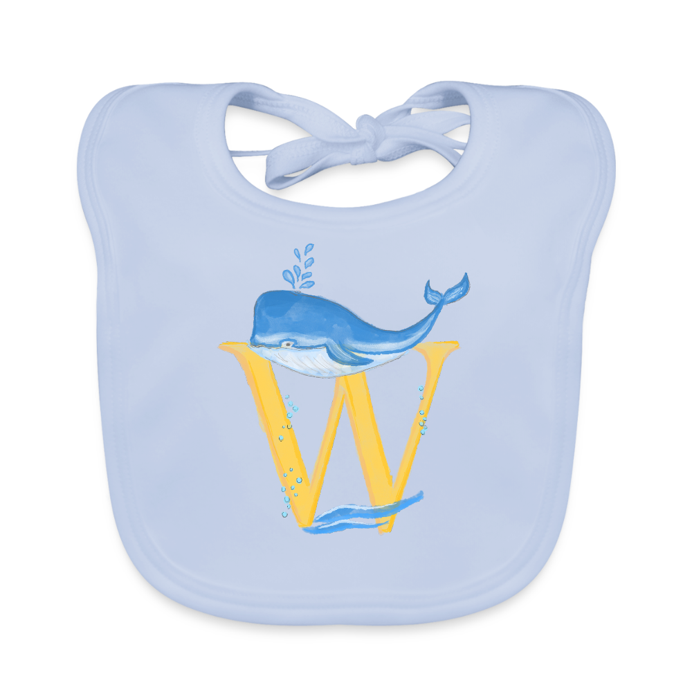 Baby Lätzchen personalisiert – Bio-Baumwolle mit Buchstabe "W" 🌱🍼 - sky Blue